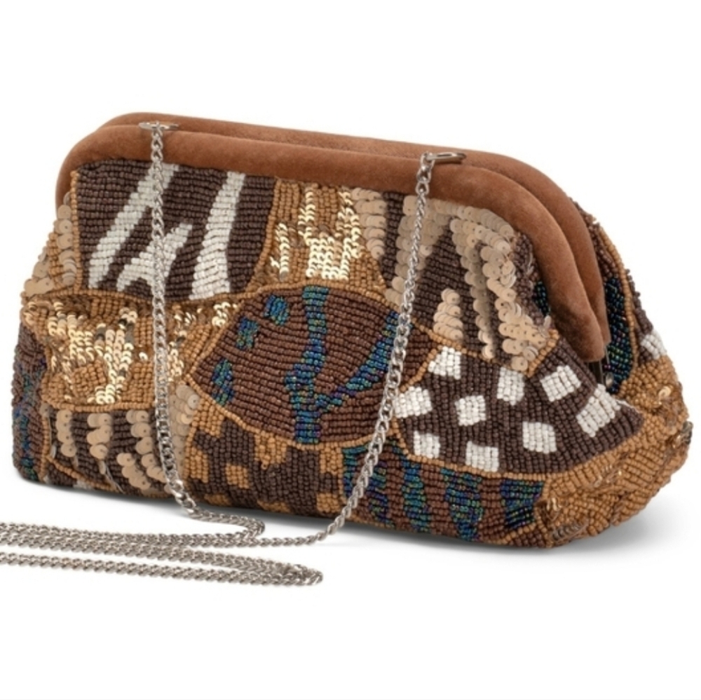 FROM INDIA TO YOU Hand Beaded Sequin Abstract Boho Crossbody/Clutch. NWT